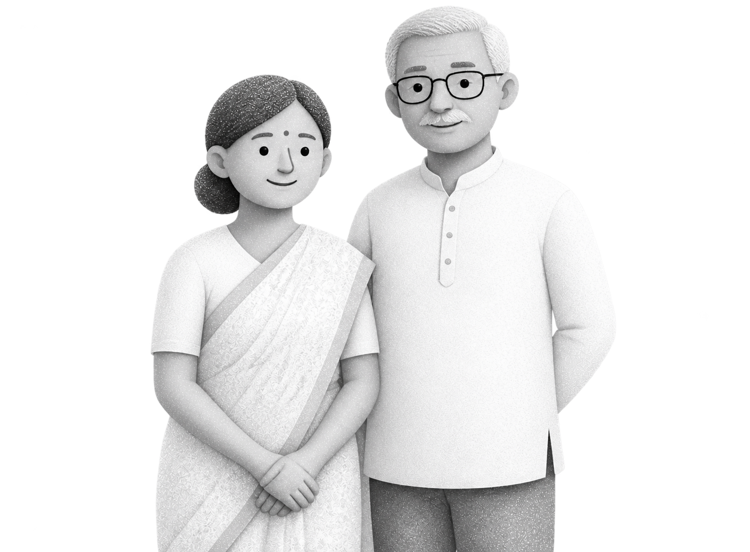 Illustration of an older Indian couple